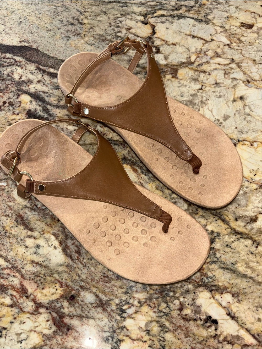 Vionic Women’s Brown T-Strap Sandals - Comfortable Casual Style